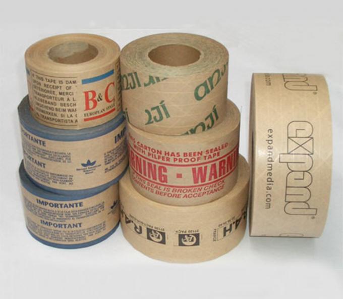 Logo Printed Reinforced / Gum / Water Active Kraft Paper Tape , Thinkness 110mic~180mic