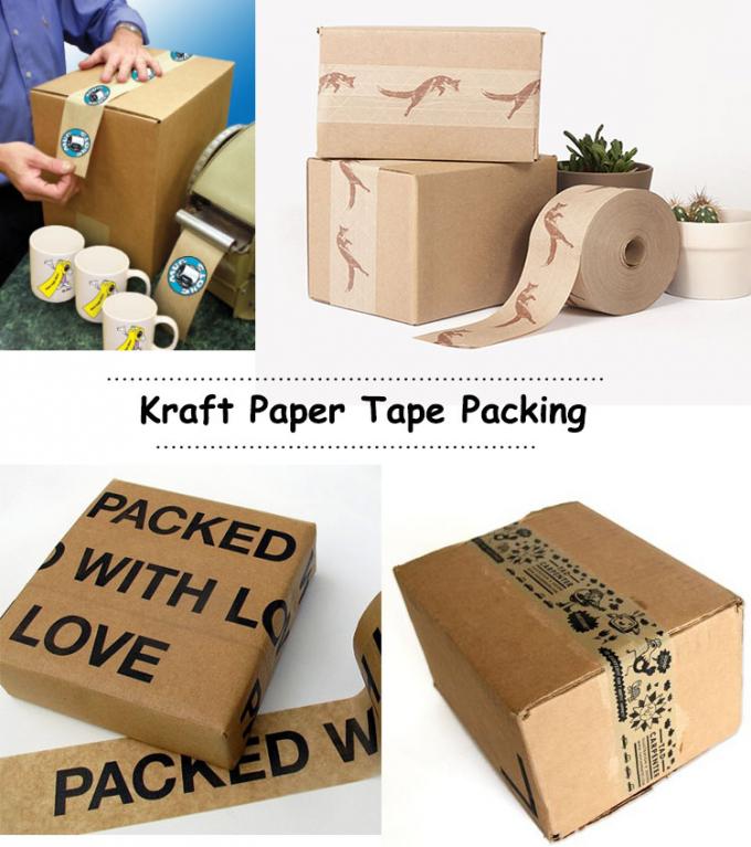 Printed LOGO Eco - Friendly Non Adhesive Kraft Reinforced Tape Water Activated
