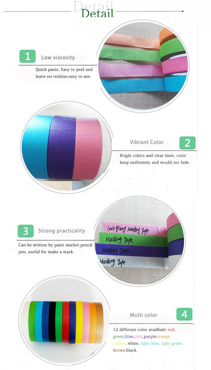 High flexibility Rainbow Coloured Masking Tape For Painting , Easy To Remove